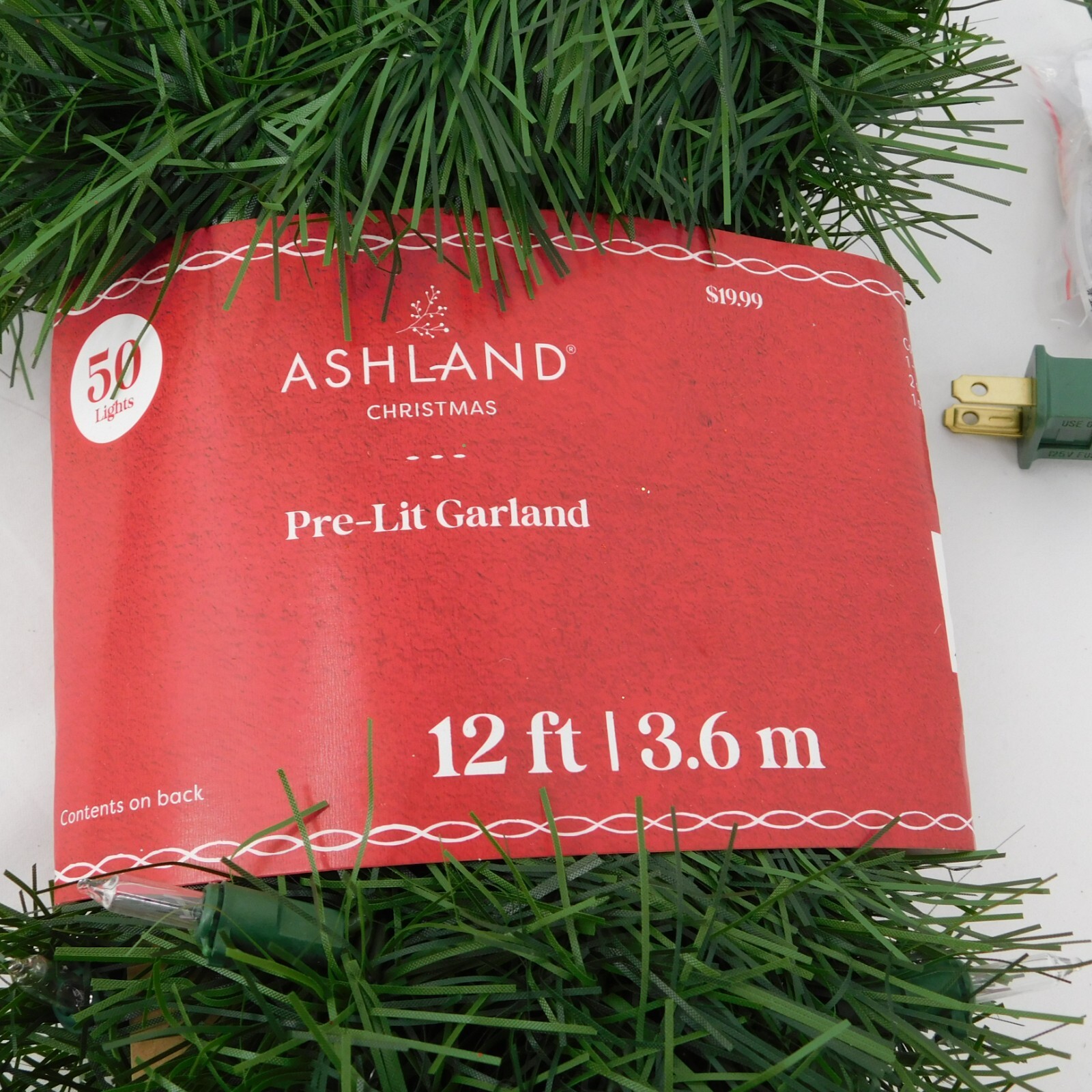 Ashland Pre-Lit Evergreen Christmas Garland Indoor 12 Feet 50 Lights 120 Volts