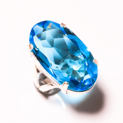 Imposing Blue Topaz Gemstone 925 Sterling Silver Handmade Ring All Size ...