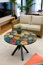 24" Mix Agate Stone Coffee & Tea Table Top Living Room Balcony Furniture Bar Dec