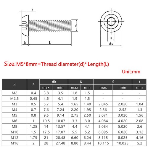 M2 M2.5 M3-M12 Lens Head Screws A2 Stainless Steel DIN7380 Inner Hexagon Screws - Picture 2 of 15