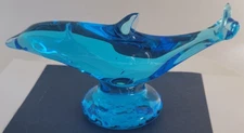 1998 Signed Ron Wade Hand Blown Art Glass Blue Dolphin 6 in X 3.25 in B24124