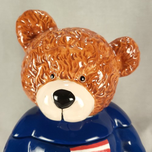 OREO Teddy Bear Cookie Jar Patriotic Flag 2002 Vintage 6th in Series Kraft Foods - Picture 4 of 18