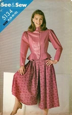 Butterick See & Sew 5134 Peplum Blouse w Gathered Sleeves & Culottes Sz 8-12 UC