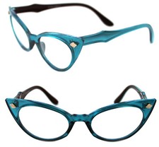 Women's small Cat Eye Vintage Clear Lens Eye Glasses Turquoise Retro Vintage 50s