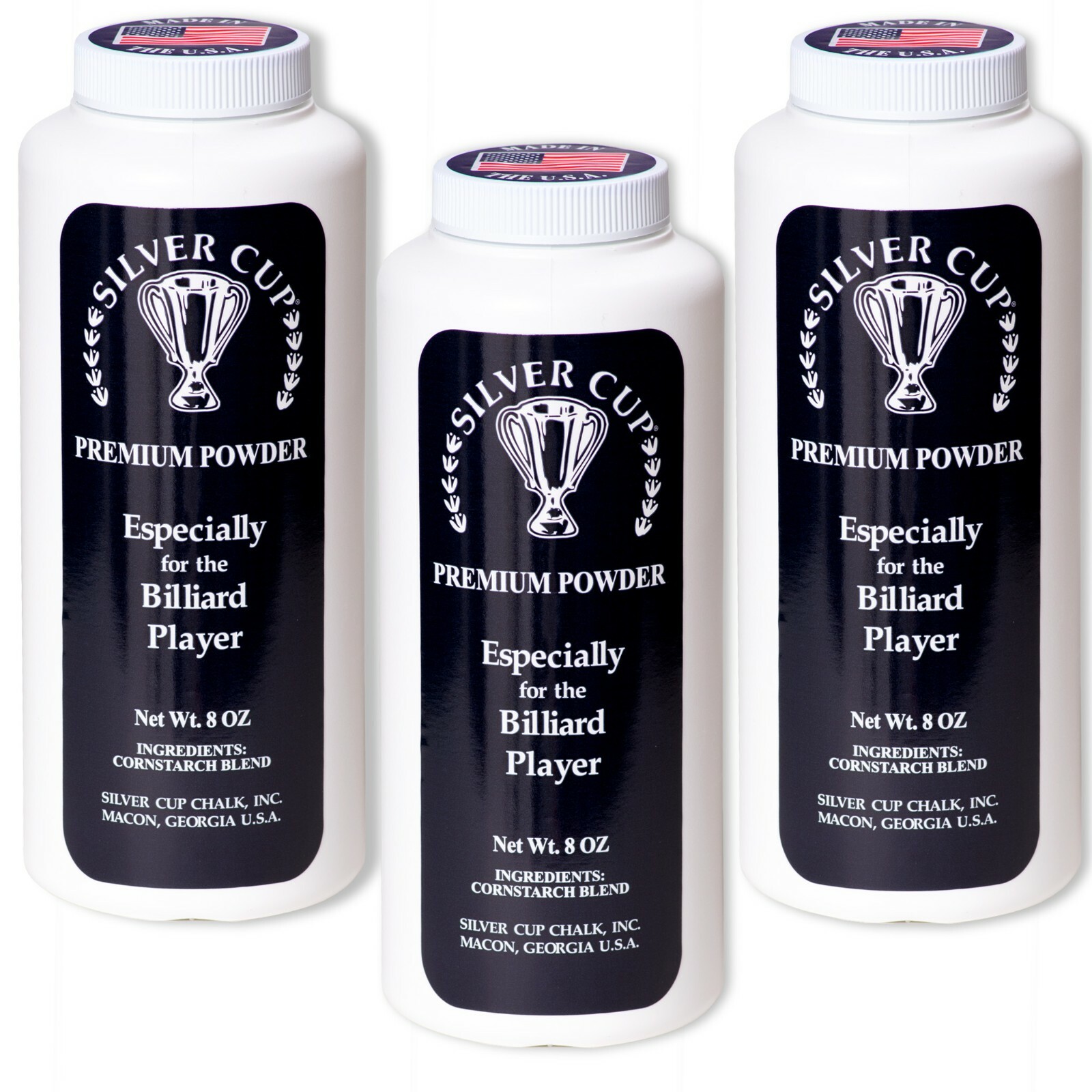 SILVER CUP Pool Billiard Premium Powder White 8 oz Bottles