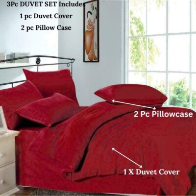 Durable & Comfortable 3 PC Duvet Set Red  All Sizes  1000 TC  Egyptian Cotton