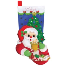 Design Works Felt Applique Christmas Stocking Kit COCOA & COOKIES Santa Complete