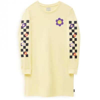 Brand New Girls Vans Radically Happy Long Sleeve T-shirt Dress Raffia