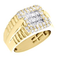 10K Gelbgold Rund & Baguette Diamant Quadratisch Statement Pinky Ring 1,25 Ct.