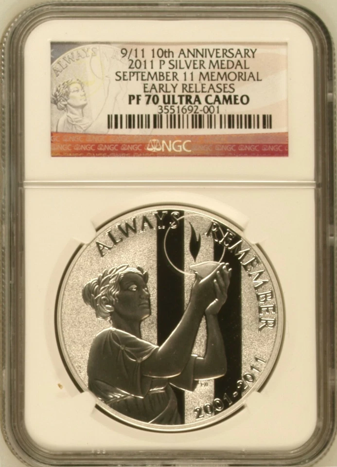 2011 P/W Silver September 11 Memorial 9/11 10th Anniv. Medals in Display Case - Image 3 of 4