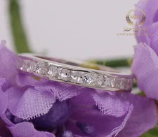 Moissanite Full Eternity Wedding Band 2 Carat Princess Cut Solid 14K White Gold