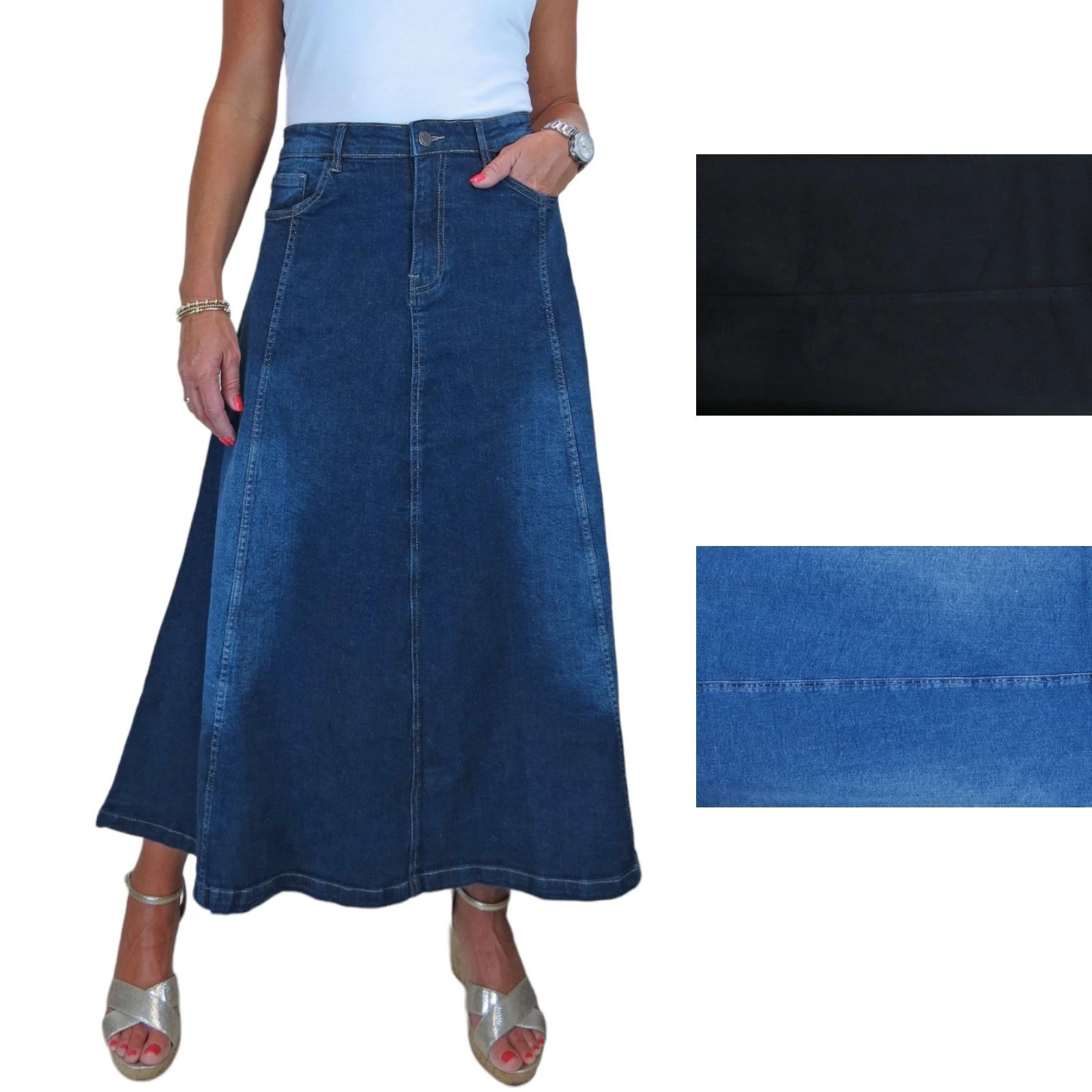 Paulo Due Womens Stretch Denim Maxi Skirt Long Flared Jeans Skirt 10-22
Opens in a new window or tab