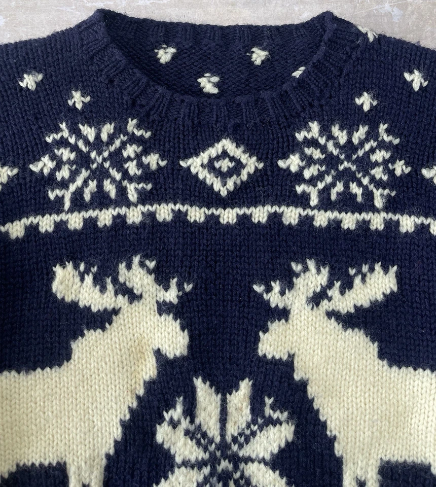Suéter Polo Country Nórdico Tejido a Mano Ralph Lauren Vintage Años 90 Alce Copo de Nieve Foto 2 de 4