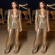 Gold Sequined Women Suits Glitter Spakrly Coat Fashionable Dinner Party Jacket