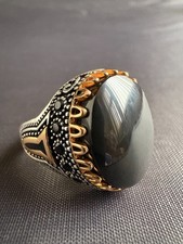 925 Sterling Silver Ring Black Aqeeq Agate Gemstone Ring Handcrafted Size 10 US