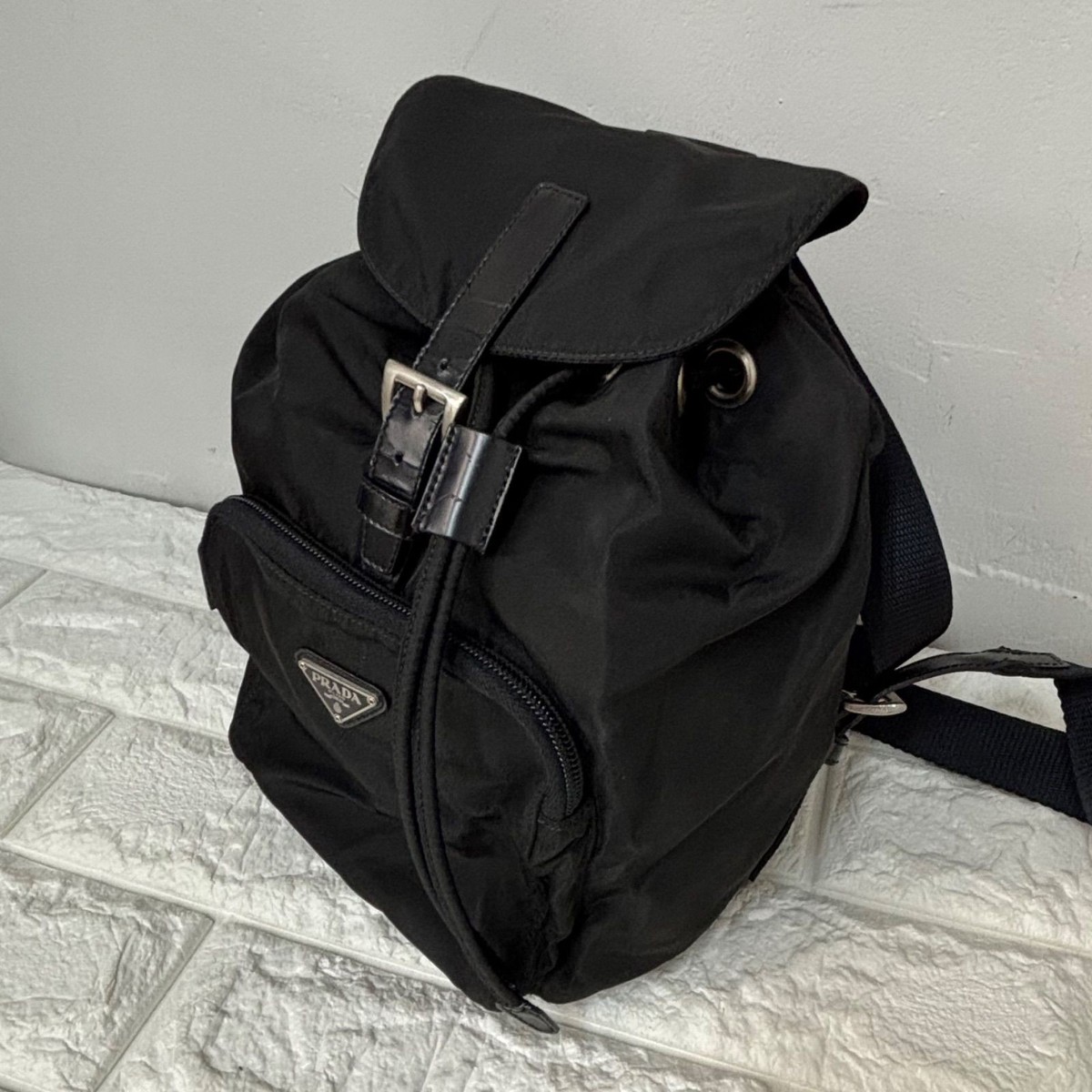 Prada Mini Nylon Backpack Black Triangle Logo Authentic Women's