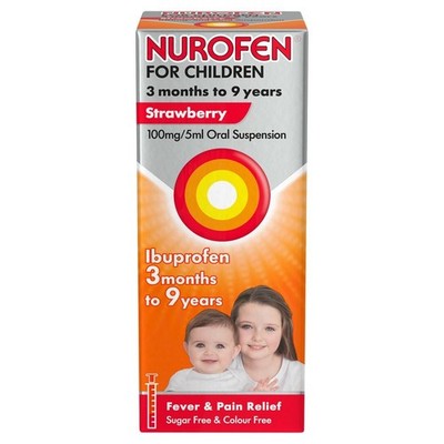 Nurofen für Kinder 3M-9Y, Kinder Ibuprofen Erdbeere 100 ml, Baby Zahnschmerzen