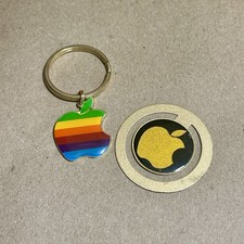 Vintage Apple Computer Rainbow Logo Keychain & Bookmark Original 80s Promo Items