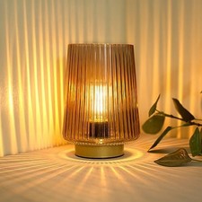 Small Amber Battery Operated Lamp, Timer, Cordless, Cozy Table Light, Dorm