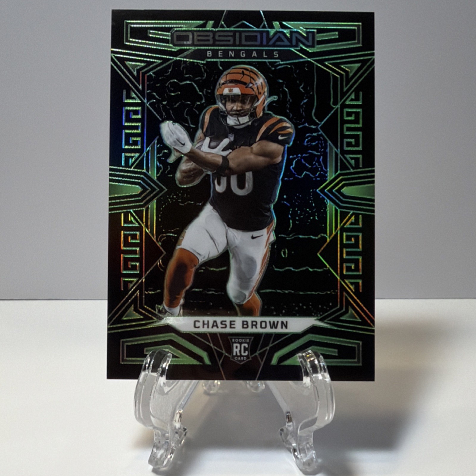 2023 Panini Obsidian Chase Brown Green Electric Etch #’d 21/25 Bengals Rookie