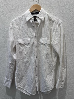Wrangler Troubadour George Strait White Textured Long Sleeve Western Shirt Sz S
