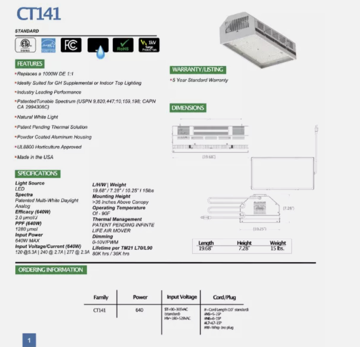 Grow LED CT141 Commercial Horticulture Lighting Lamp REPLACEMENT (OEM) *NEW*