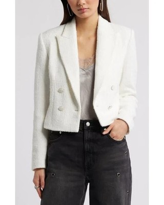 Open Edit Crop Double Breasted Tweed Blazer Ivory, New with tag, Size L