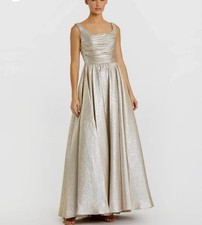 Mac Duggal Gold Metallic Pleated Bodice Ball Gown 68349 | 2