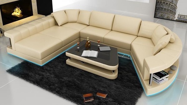 Ledersofa Couch Wohnlandschaft Ecksofa Eck Garnitur Design Modern Sofa + Usb !-image
