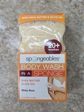 Spongeables Body Wash In A Sponge 20+Showers White Rose NIB Shea Butter Olive 
