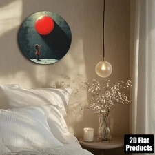 2D Flat2D Flat, Charming Little Girl And Red Balloon Theme, Round Aluminum Metal