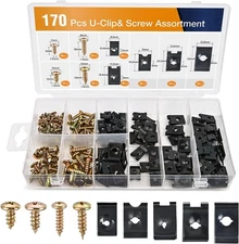 GOOACC 170Pcs Car U-Clip and Screw Assortment Kit 9 Different Sizes Automotive U