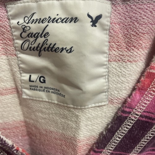American Eagle Wms hoodie V-Neck Striped Long LS Size Large Pre-owned - Picture 2 of 12