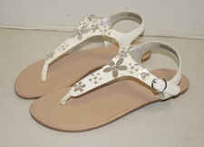 The Children's Place Girls Flat Sandals White Floral T Strap Size 5