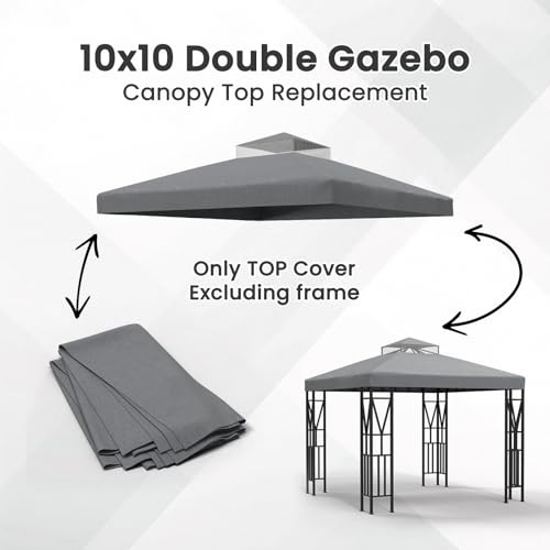 10x10 FT Gazebo Canopy Top Replacement,Double Tiered Canopy Covers with Gray - Bild 6 von 6