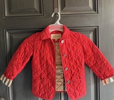 Burberry Unisex Quilted Red Jacket With Pockets Kid Size 6 Red
