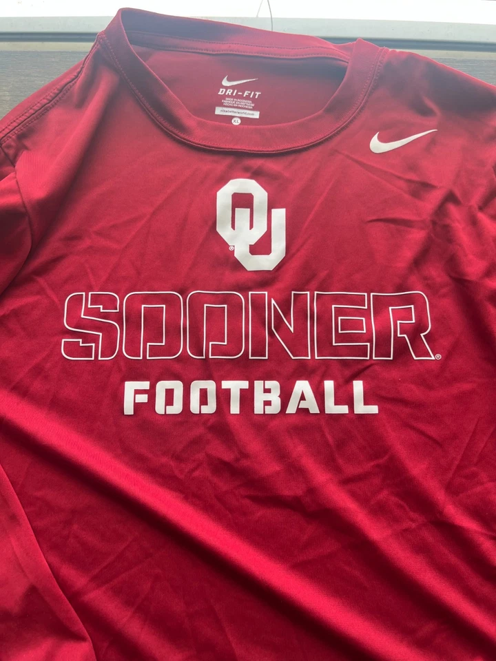 Oklahoma Sooners Football Nike Shirt Mens XL Dri-Fit Long Sleeve Red EUC College - Image 2 of 4