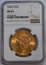 1904 S $20 Liberty Gold Double Eagle MS64 NGC graded - free shipping!!!!