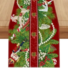 Linen Nutcracker Christmas Table Runner 72 Inches Long Nut Crackers Home Kitchen