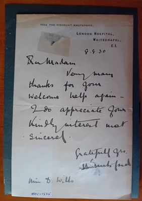 ORIGINAL HANDGESCHRIEBENER BRIEF SYDNEY HOLLAND, 2. VISCOUNT KNUTSFORD Peer