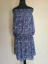 AA michael kors  Women’s Off The Shoulder Chiffon Dress Floral Print Blue Size M