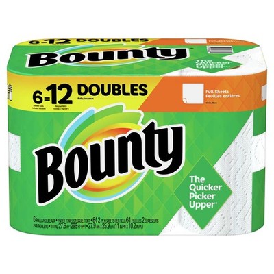 Bounty Full Sheet Paper Towels, White, 6 Double 6 Count (Pack of 1), White