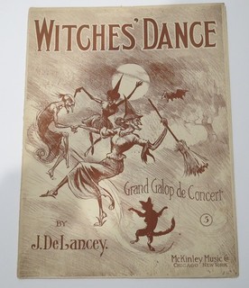 1909 Witches Dance sheet music Halloween black cat broomstick goth Grand Galop