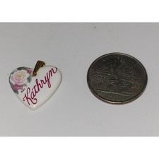 Kathryn Heart Shaped Kiln Fired Porcelain Metal Bail Pendant Flower graphic