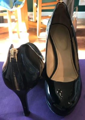 JOAN & DAVID BLACK PATENT LEATHER HIGH HEEL PLATFORM PUMPS BACK