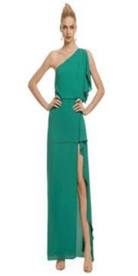 BCBGMaxazria Kendal One Shoulder Ruffle Side Slit Evening Gown Green Size 0  | eBay