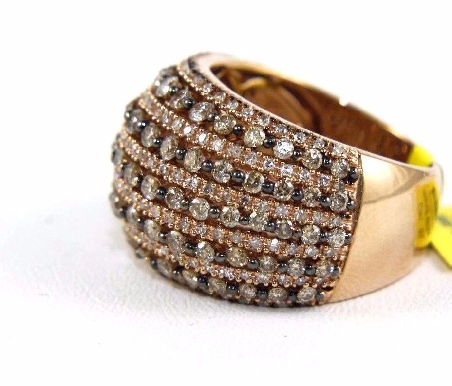 Anillo ancho cúpula cúpula racimo diamante marrón redondo natural oro rosa de 14 k 2,18 quilates Foto 2 de 4