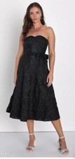 Lulus Toast to Tonight Black Textured Burnout Strapless Midi Dress