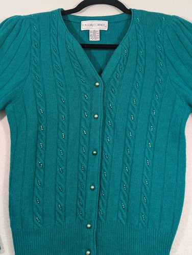 Casual Corner Size S Lambs Wool Rabbit Hair Green Women Cardigan Sweater Top - Picture 2 of 11