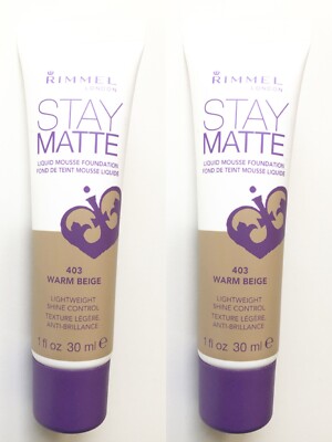 2 PACK Rimmel London Stay Matte Liquid Mousse Foundation, (403) Warm Beige, 1 oz